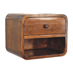 Solid Wood Mini Curve Floating Nightstand, 1-Drawer, 1 Open Slot, Chestnut