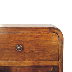 Solid Wood Mini Curve Floating Nightstand, 1-Drawer, 1 Open Slot, Chestnut