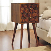 Solid Wood Mini Cube Nightstand, 2-Drawers, Chestnut, Brown