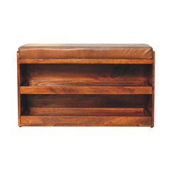 Solid Wood Buffalo Hide Pull-Out Chestnut Shoe Storage Bench, Brown