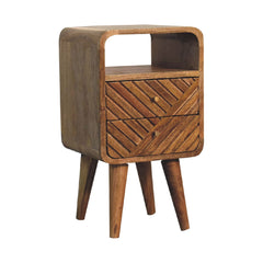 Solid Wood Mini Lille Curved Nightstand, 2-Drawers, 1 Open Slot, Nordic Legs, Light Brown