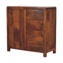 Solid Wood Aspen Cabinet, 2 Shelves, 4-Drawers, Brown