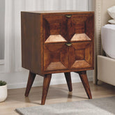 Solid Wood Quad Nightstand, 2-Drawers, Dark Brown