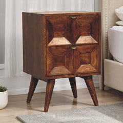 Solid Wood Quad Nightstand, 2-Drawers, Dark Brown