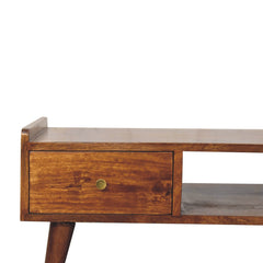 Elevated Chestnut Media Unit, 2-Drawers, 1 Open-Slot, Nordic Legs, Dark Brown