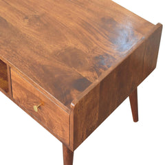 Elevated Chestnut Media Unit, 2-Drawers, 1 Open-Slot, Nordic Legs, Dark Brown