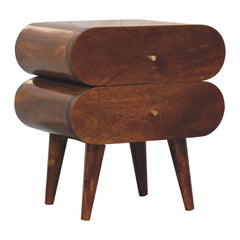 Solid Wood Bubble Chestnut Nightstand, 2-Drawer, Nordic Legs, Brown