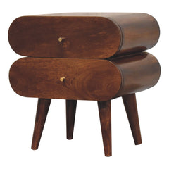 Solid Wood Bubble Chestnut Nightstand, 2-Drawer, Nordic Legs, Brown