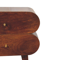 Solid Wood Bubble Chestnut Nightstand, 2-Drawer, Nordic Legs, Brown