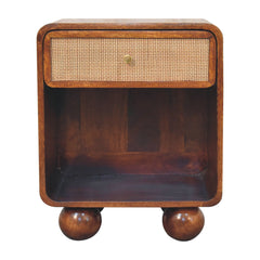 Solid Wood Chestnut Open Woven Bedside, 1-Drawer, Brown
