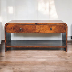 Solid Wood Aspen Slim Coffee Table, 4 Drawers, 1 Open Slot, Brown