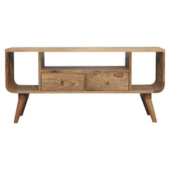Solid Wood Soba Nordic Multi Media Unit, 2-Drawers, 3 Open-Slots, Light Brown