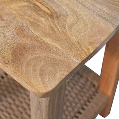 Solid Wood Rope End Table, 1-Drawer, 1 Open-Slot, Light Brown