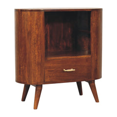 Solid Wood T-Bar Cortez Cabinet, 1-Drawer, 1 Open Slot, Brown
