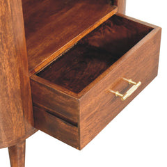 Solid Wood T-Bar Cortez Cabinet, 1-Drawer, 1 Open Slot, Brown