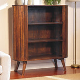Cortez Chestnut Open Cabinet, 3-Open Shelves, Nordic Legs, Dark Brown