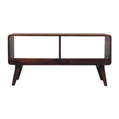 Solid Wood Curved Chestnut, Media Unit, Double Slot, Nordic Legs, Dark Brown