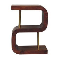 Solid Wood S-curve Brass Bedside, 2 Open-Storage, Dark Brown