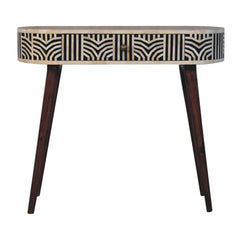 Solid Wood Honey Caramel Edessa Bone Inlay Console Table, 1-Drawer, Nordic Legs, White and Brown