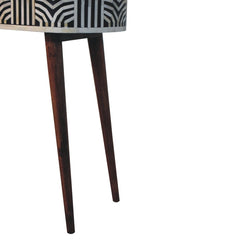 Solid Wood Honey Caramel Edessa Bone Inlay Console Table, 1-Drawer, Nordic Legs, White and Brown
