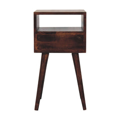 Solid Wood Mini California Walnut Nightstand, 1-Drawer, 1 Open-Slot, Nordic Legs, Dark Brown