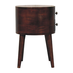 Solid Wood California Walnut Rounded Bedside Table, 2-Drawers, Nordic Legs, Dark Brown