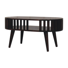 Solid Wood Ariella California Walnut Coffee Table, Open Storage, Nordic Legs, Dark Brown