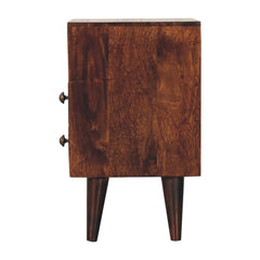 Solid Wood Mini Classic California Walnut Bedside, 2-Drawers, 1 Open Shelf, Nordic Legs, Dark Brown