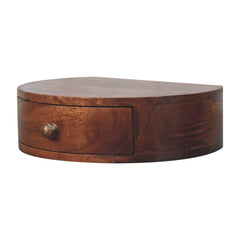 Solid Wood Honey Caramel Wall-Mounted Rounded Bedside, 1-Drawer, Brown