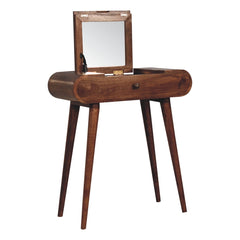 Solid Wood Mini Honey Caramel Dressing Table with Foldable Mirror, Nordic Legs, Light Brown