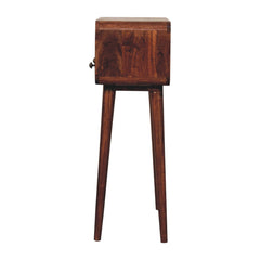 Solid Wood Mini Curved Honey Caramel Console Table, 2-Drawers, Open Slot, Nordic Legs, Brown