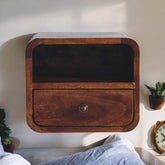 Extra Mini Wall-Mounted Curved Chestnut Nightstand, Open Slot, 1-Drawer