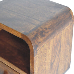 Extra Mini Wall-Mounted Curved Chestnut Nightstand, Open Slot, 1-Drawer