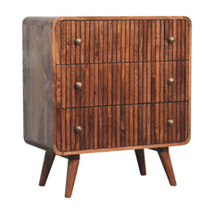 Solid Wood Honey Caramel T-Bar Ridged Chest, 3-Drawer, Brown