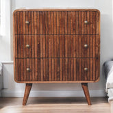 Solid Wood Honey Caramel T-Bar Ridged Chest, 3-Drawer, Brown