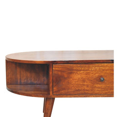 Solid Wood Oval Coffee Table with 2-Drawes, 4 Open Compartments, Chestnut, Dark Brown