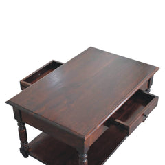Turned Legs Cherry Console Table, 2-Drawers, Dark Brown
