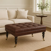 Buffalo Brown Leather Ottoman with Castor Legs