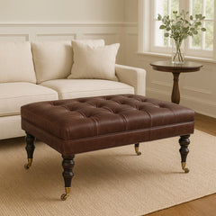 Buffalo Brown Leather Ottoman with Castor Legs