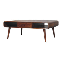 Solid Wood, Avora 2-Drawer, 2 Open-Slot, Chestnut Coffee Table, Dark Brown