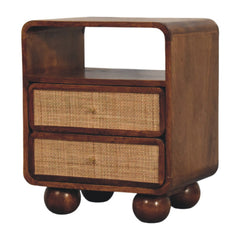 Solid Wood Larissa Chestnut Nightstand, 2-Drawers, 1 Open-Slot, Beige and Brown
