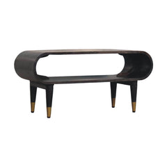 Solid Wood Velvet Mocha Curved Edge Console with Brass Accents