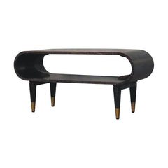 Solid Wood Velvet Mocha Curved Edge Console with Brass Accents