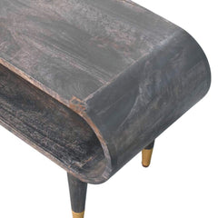 Solid Wood Velvet Mocha Curved Edge Console with Brass Accents