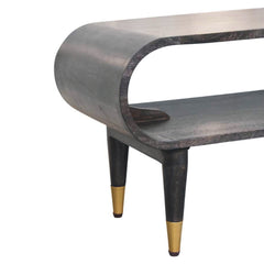 Solid Wood Velvet Mocha Curved Edge Console with Brass Accents