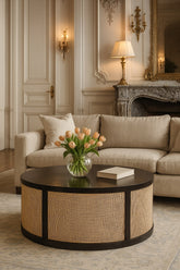Solid Wood Monaco Round Rattan Centerpiece,Beige & brown