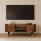 Solid Wood Jetson Curve Media Console,Brown With 4-Drawers,2-shelf