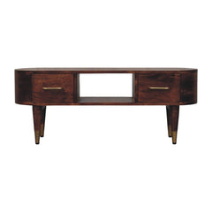 Solid Wood Two-Drawer Open-Slot Media Unit,Brown,1-Shelf