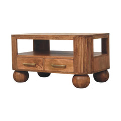 Solid Wood Briarwood Fluted Coffee Table,Beige,1-Shelf,2-Drawers