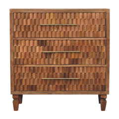 Solid Wood Arno Chest – Teak,Brown,3-Drawers